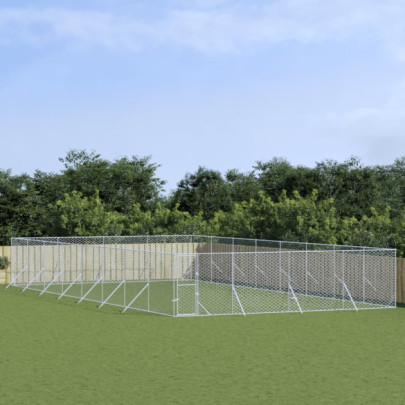 Padoc de exterior pentru câini argintiu 8x16x2m oțel galvanizat