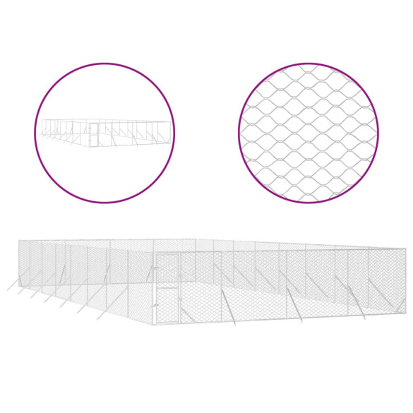 Padoc Câini Exterior Argintiu 8x16x2m - Oțel Galvanizat