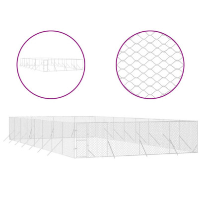 Padoc Câini Exterior Argintiu 8x16x2m - Oțel Galvanizat