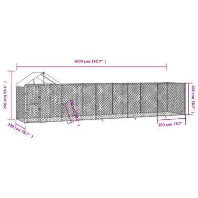 Padoc exterior cu acoperiș argintiu 10x2x2,5 m oțel galvanizat