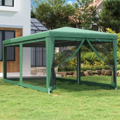 Cort de petrecere cu 6 pereți din plasă - verde - 3x6 m - HDPE