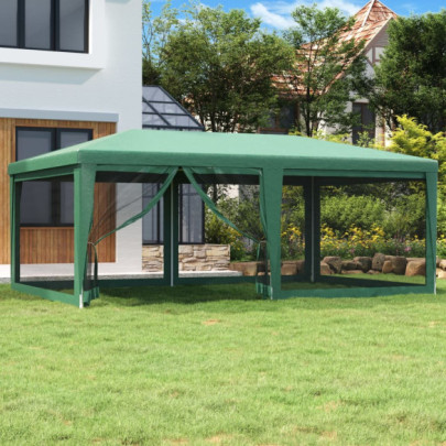 Cort de petrecere cu 6 pereți din plasă - verde - 6x4 m - HDPE