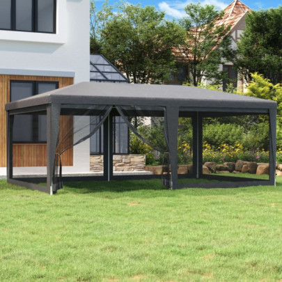 Cort de petrecere cu 6 pereți din plasă - antracit - 6x4 m - HDPE