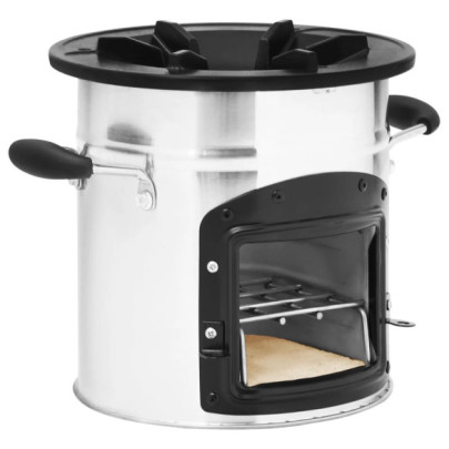 Aragaz Camping cu Lemn - Argintiu, Oțel Inoxidabil