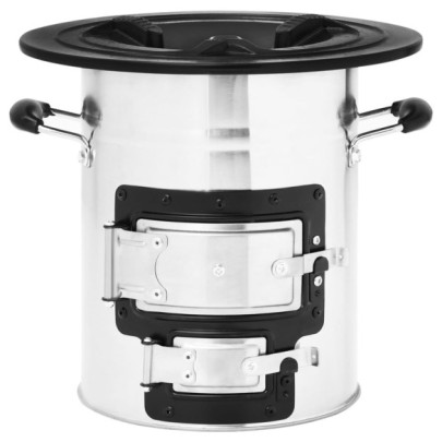 Aragaz Camping cu Lemn - Argintiu, 51.5x35x30.5 cm - Oțel