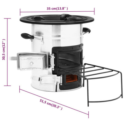 Aragaz Camping cu Lemn - Argintiu, 51.5x35x30.5 cm - Oțel
