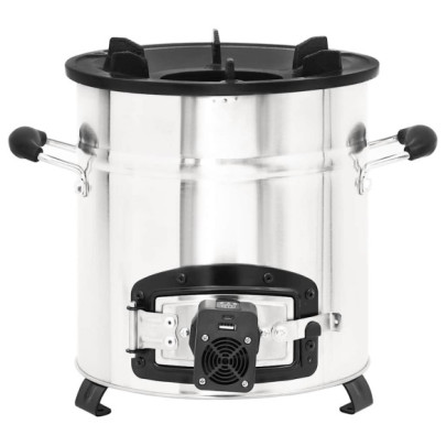 Aragaz cu lemne cu ventilator USB - Argintiu | Gratis Livrare