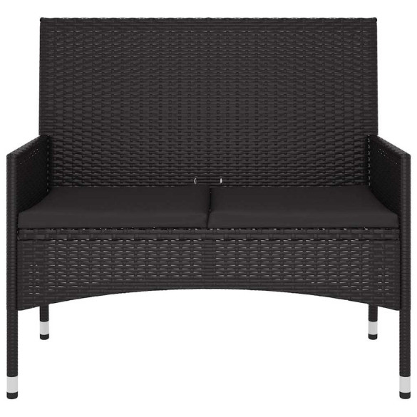 Bancă Grădină 2 Locuri cu Perne - Negru Poliratan | Comandă Acum