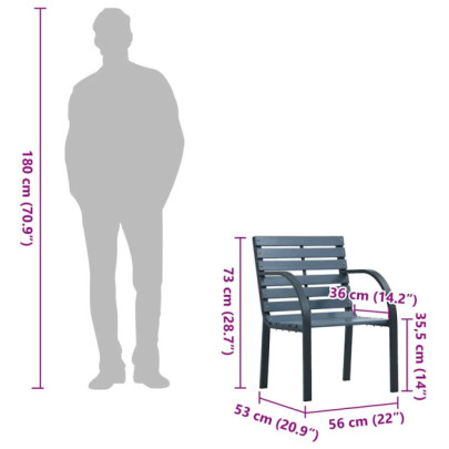 Scaune Grădină 2 buc. - Lemn Brad/Oțel - Gri - Livrare Gratuită