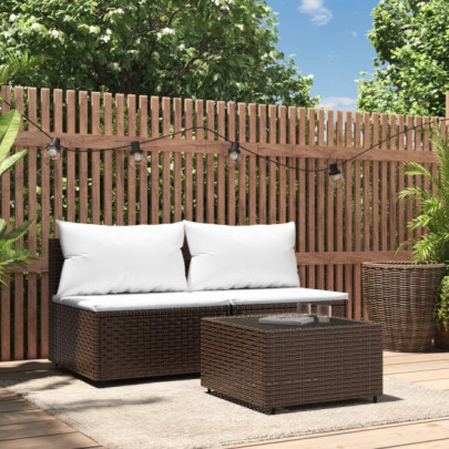 Set mobilier de grădină cu perne - 3 piese - maro - poliratan