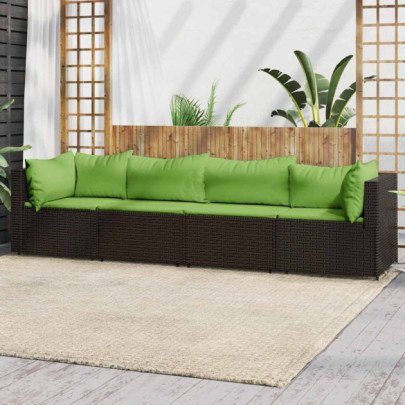 Set mobilier de grădină cu perne - 4 piese - maro - poliratan