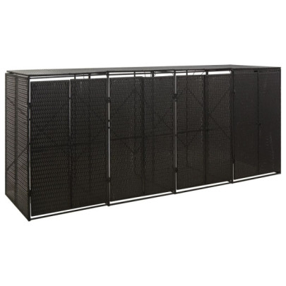 Magazie de pubele cvadruplă - negru - 274x80x117 cm - poliratan