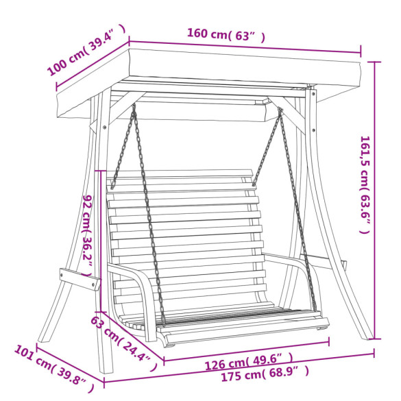 Bancă Balansoar cu Baldachin - Lemn Masiv Molid | Livrare Gratuită