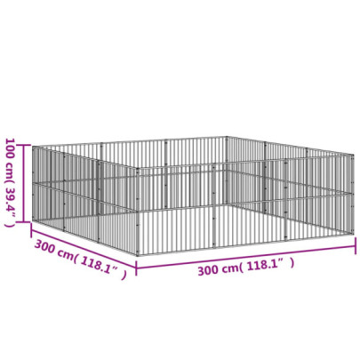 Țarc Câini 12 Panouri Oțel Galvanizat Negru | Gratis Livrare