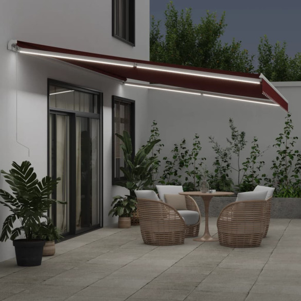 Copertină retractabilă manual cu LED - Vișiniu - 600x300 cm