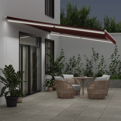 Copertină retractabilă manual cu LED - Vișiniu - 600x300 cm