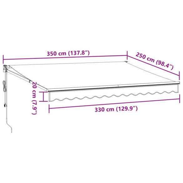 Copertină Retractabilă Antracit/Alb 3,5x2,5 m - Textil/Aluminiu