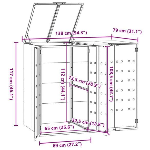 Depozit Coșuri Gunoi cu Roti, 2 Compartimente, Antracit | Livrare Gratuită