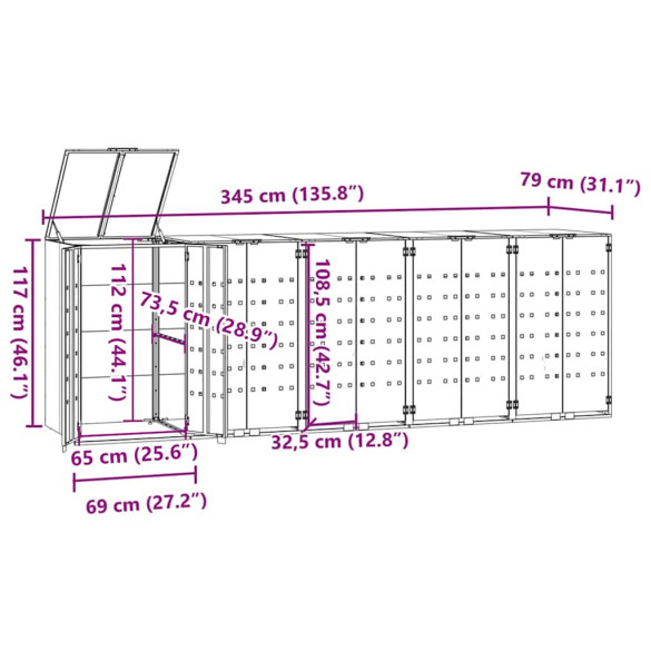 Depozit Gunoi Exterior cu Roti pentru 5 Cosuri | Oțel Rezistent