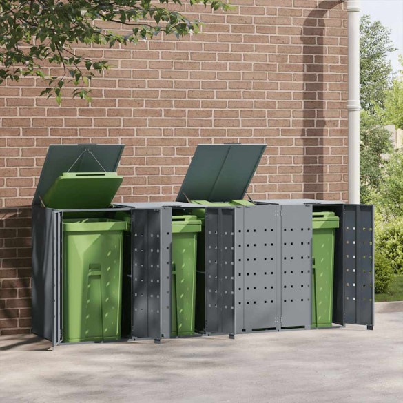 Depozit Gunoi Exterior cu 4 Coșuri Gri Oțel | Livrare Gratuită