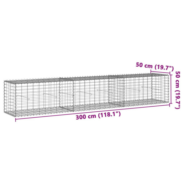 Coș Gabion cu Capac 300x50x50 cm - Fier Galvanizat | Livrare Gratuită