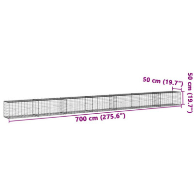 Coș Gabion cu Capac Argintiu 700x50x50 cm - Fier Galvanizat