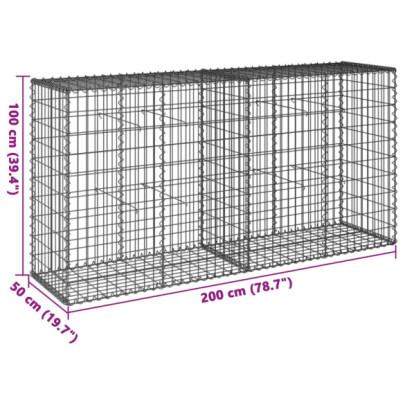 Coș Gabion cu Capac - Fier Galvanizat 200x50x100 cm | Livrare Gratuită