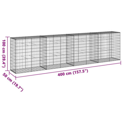Coș Gabion Capac Fier Galvanizat 400x50x100 cm | Livrare Gratuită
