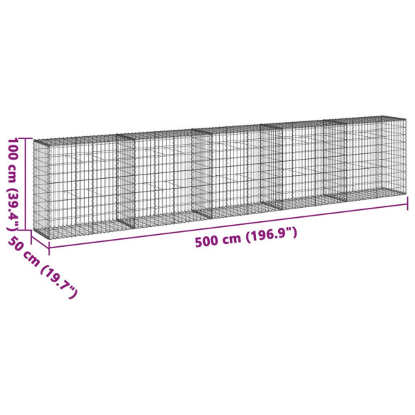 Coș Gabion cu Capac - Fier Galvanizat - 500x50x100 cm