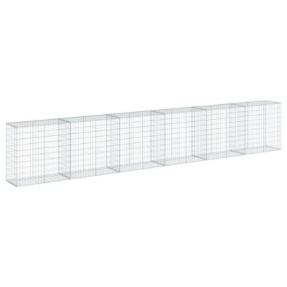 Coș Gabion cu Capac Argintiu 600x50x100 cm - Fier Galvanizat