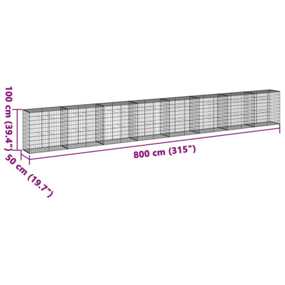 Coș Gabion cu Capac - Fier Galvanizat - 800x50x100 cm