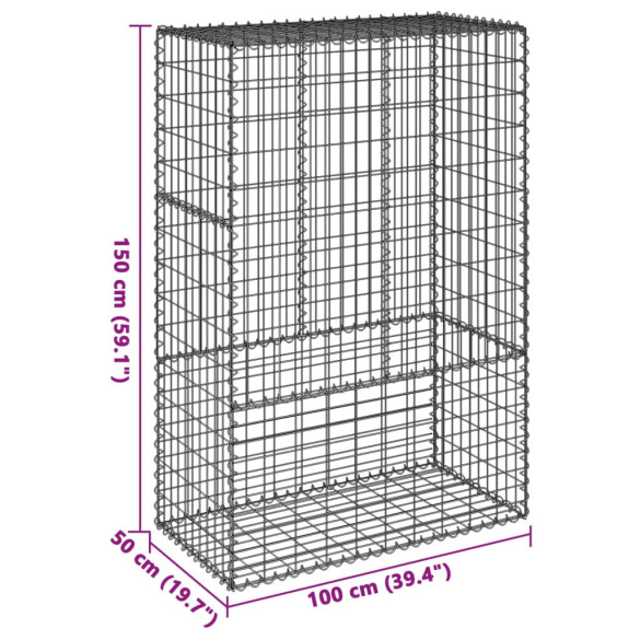 Coș Gabion cu Capac 100x50x150 cm - Fier Galvanizat Rezistent