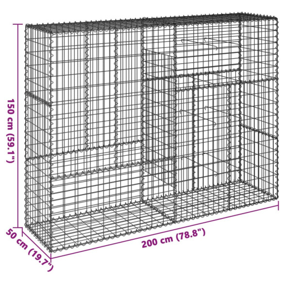 Coș Gabion cu Capace - Fier Galvanizat - 200x50x150 cm