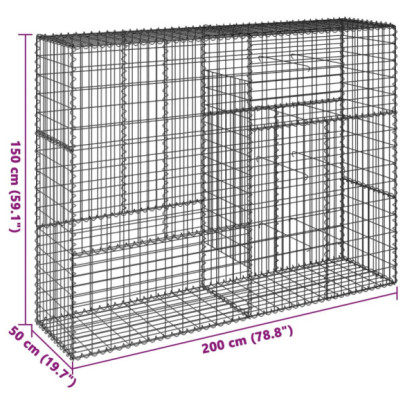 Coș Gabion cu Capace - Fier Galvanizat - 200x50x150 cm