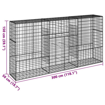Coș Gabion cu Capac - Fier Galvanizat - 300x50x150 cm