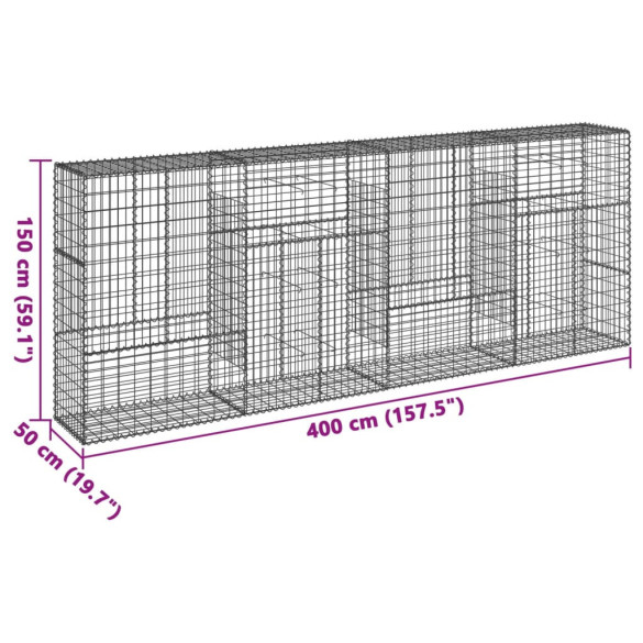 Coș Gabion cu Capac - Fier Galvanizat - 400x50x150 cm