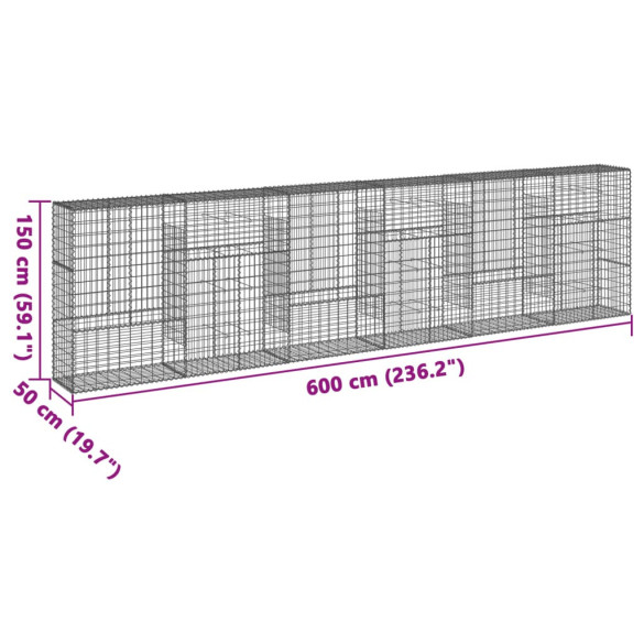 Coș Gabion cu Capac - Fier Galvanizat - 600x50x150 cm