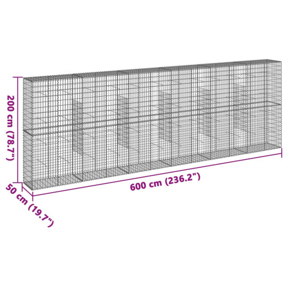 Coș Gabion cu Capac - Fier Galvanizat - 600x50x200 cm