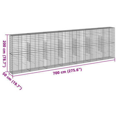 Coș Gabion cu Capac - Fier Galvanizat - 700x50x200 cm