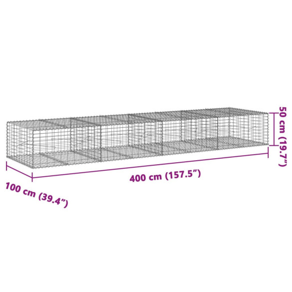 Coș Gabion cu Capac - Fier Galvanizat - 400x100x50 cm