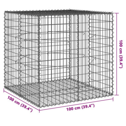 Coș Gabion cu Capac 100x100x100 cm - Fier Galvanizat Rezistent
