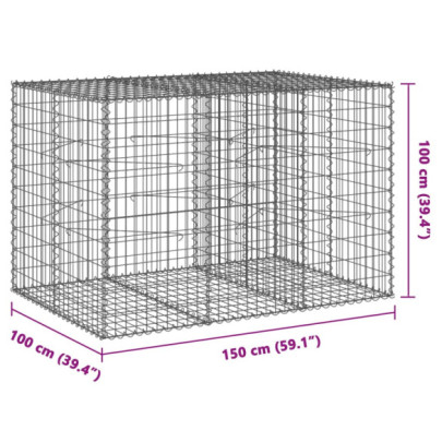 Coș Gabion cu Capac 150x100x100 cm - Fier Galvanizat Rezistent