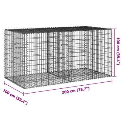 Coș Gabion cu Capac 200x100x100 cm - Fier Galvanizat Rezistent