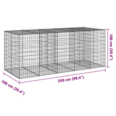 Coș Gabion cu Capac 250x100x100 cm - Fier Galvanizat