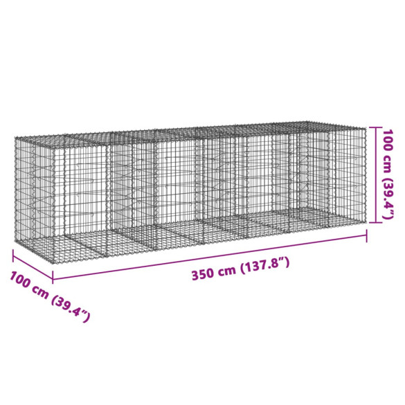 Coș Gabion cu Capac - Fier Galvanizat - 350x100x100 cm