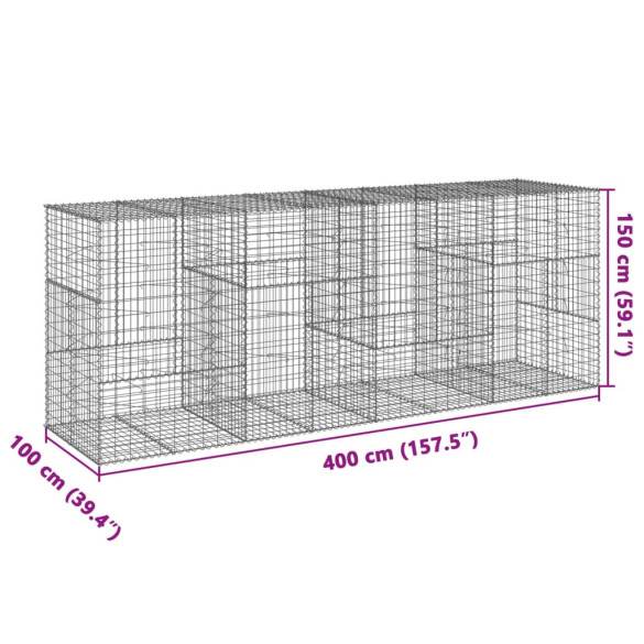 Coș Gabion cu Capac - Fier Galvanizat - 400x100x150 cm