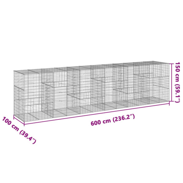 Coș Gabion cu Capac - Fier Galvanizat - 600x100x150 cm