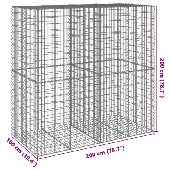 Coș Gabion cu Capac 200x100x200 cm - Fier Galvanizat Rezistent