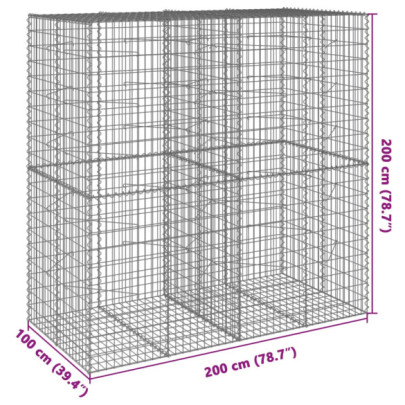 Coș Gabion cu Capac 200x100x200 cm - Fier Galvanizat Rezistent