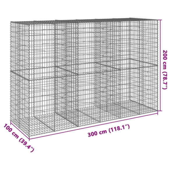 Coș Gabion cu Capac - Fier Galvanizat - 300x100x200 cm